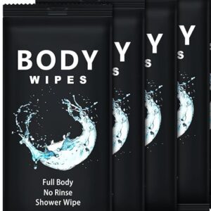 Black packets of Body Wipes with splash water design.