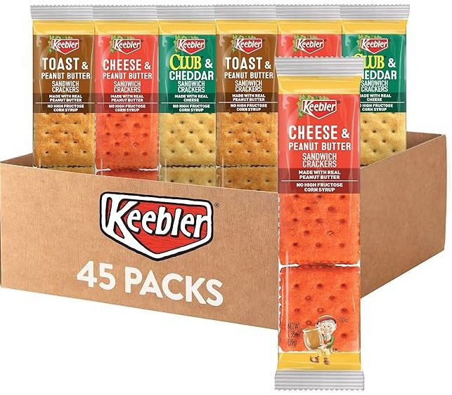 Box of 45 Keebler Toasteds snack packs in various flavors.