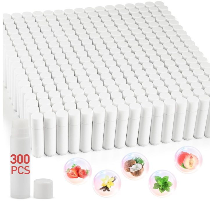 A set of 300 white plastic caps arranged in rows.