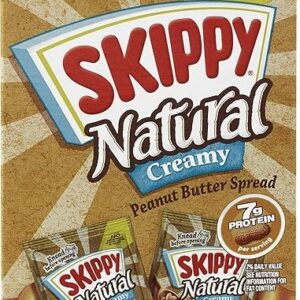 Skippy Natural Creamy peanut butter spread jar with label.