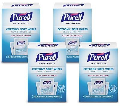 Five boxes of Purell Cottony Soft Wipes.