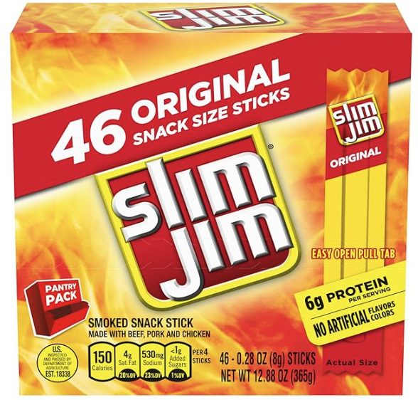 Box of 46 original Slim Jim snack sticks.