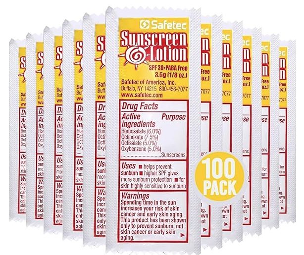 Package of 10 Sunscreen Lotion bottles, SPF 50.