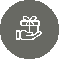 Icon of a hand holding a gift box with a bow.